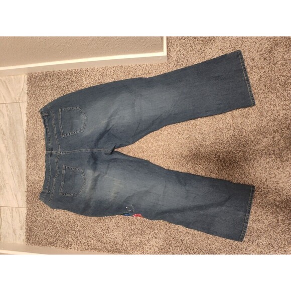 Denim 24/7 Boho Blue Stretch Floral Embroidered Beaded Jeans Women's 30W  Y2K - Picture 4 of 4